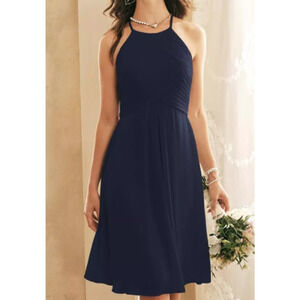 AW BRIDAL 8 M Dark Navy blue chiffon Becky halter knee length dress NEW B149